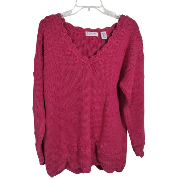 3192) Vintage Express Tricot Pink Chunky Sweater Size Medium - Picture 1 of 9